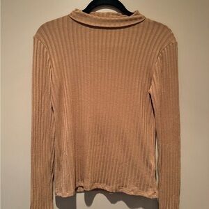 Topshop Tan Ribbed Long Sleeve Blouse